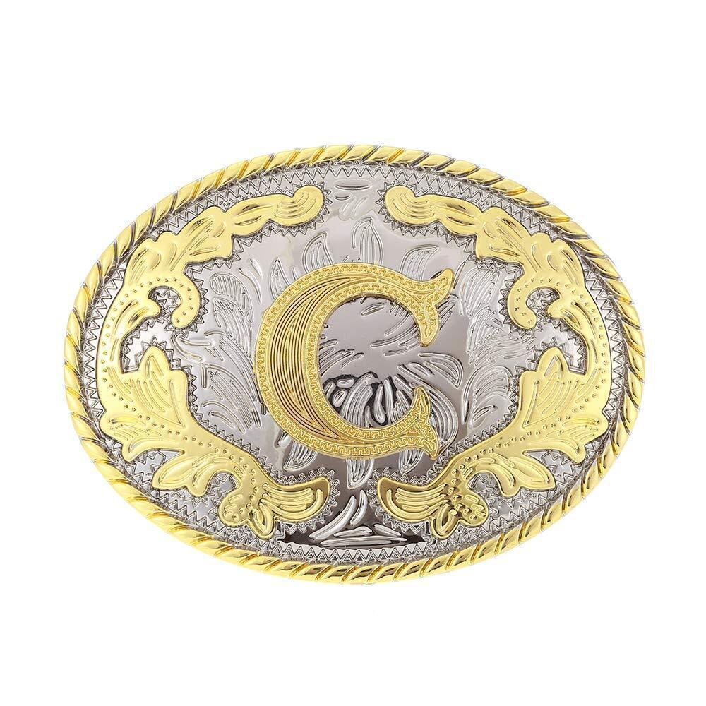 3552 Western Belt Buckle Initial Letters ABCDEFG to Y-Cowboy Rodeo Gold